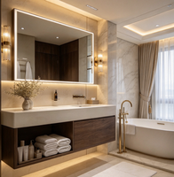 Meuble-lavabo mural moderne en mélamine MDF, structure en acier inoxydable avec miroir