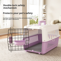 Cage de transport pour chat et chien, en plastique ventilé, double verrouillage, avec gamelle et poignée de transport, grande taille, accessoires et fournitures de voyage pour animaux de compagnie