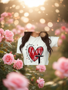 T-shirt da donna a maniche corte per San Valentino, stampa cuore e lettere, girocollo, casual, traspirante, 100% cotone jersey, top primaverile - Product Image 2
