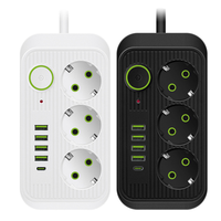 Regleta de Enchufes Estándar Europeo de Latón IP44 10A con 3 Tomas, 4 Puertos USB y 1 Puerto Tipo-C, Cargador con Enchufe Europeo de Cobre y ABS