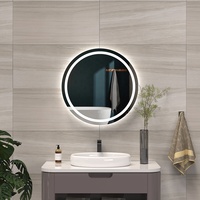 Espejo de Baño Moderno con Pantalla Táctil Inteligente Redonda, Retroiluminación LED, Bluetooth, Desempañador y Control de Temperatura para el Hogar