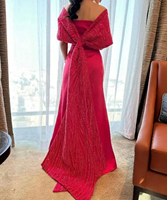 Robes de soirée de luxe perlées fuchsia Dubaï, robes de mariée longues à épaules dénudées pour femmes arabes, robes de soirée formelles SF123-1