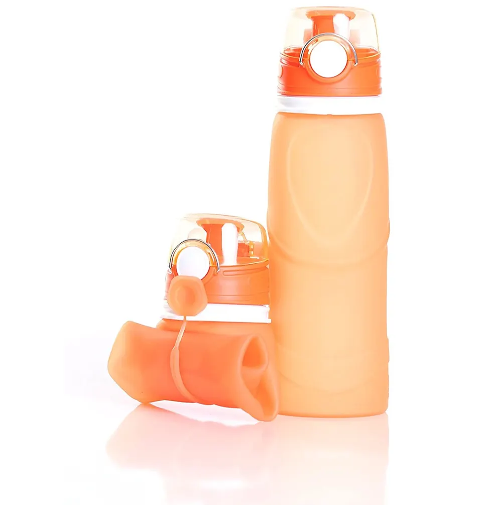 Sampel Gratis Botol Air Dapat Dilipat-BPA Gratis Silikon Mulut Lebar Olahraga Kemah Kantin Mudah Dibersihkan dan Disimpan