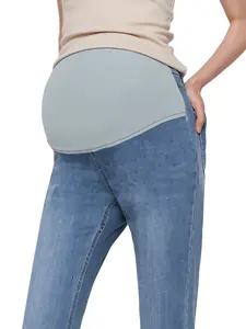 BUFA Pregnant Women Custom Comfortable Stitching Denim Pants Urban Skinny Megaphone Fit Washed Maternity Jeans