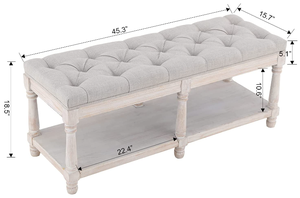 TOSEE français style vintage lin tissu caoutchouc bois pieds capitonné siège avec boutons salon pouf banc - Product Image 3