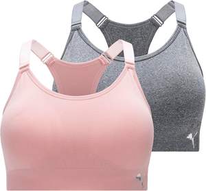Lot de 2 soutiens-gorge de sport pour femme en nylon 100 %, sans coutures, à maintien élevé, avec bretelles croisées, décolleté en U et motif uni - Product Image 6