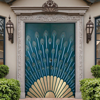 Porte d'entrée double de luxe en aluminium moulé avec relief circulaire Mandala, finition bronze, pour villa, sécurité extérieure, sur mesure OEM