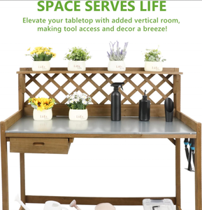 Table de jardin <span class=keywords><strong>en</strong></span> <span class=keywords><strong>bois</strong></span> résistante aux intempéries <span class=keywords><strong>avec</strong></span> crochets latéraux, poste de travail extérieur pour jardinage - Product Image 5