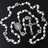 À la mode Vintage verre perle croix catholique religieux chapelet perlé Crucifix pendentif collier diamant pierre chrétien cadeau