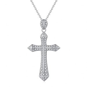 Dylam Souvenir Accessory Pave Cz <b>Silver</b> 925 Sterling <b>Silver</b> Cross Necklace Collarbone Collar <b>Choker</b> Necklace for Man and Women - Product Image 1