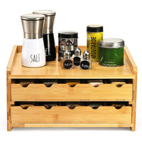 Étagère à épices moderne en bambou à 2 niveaux, durable, pour 20 pots à épices, peinte, extractible, pour comptoir de cuisine, armoire ou sol
