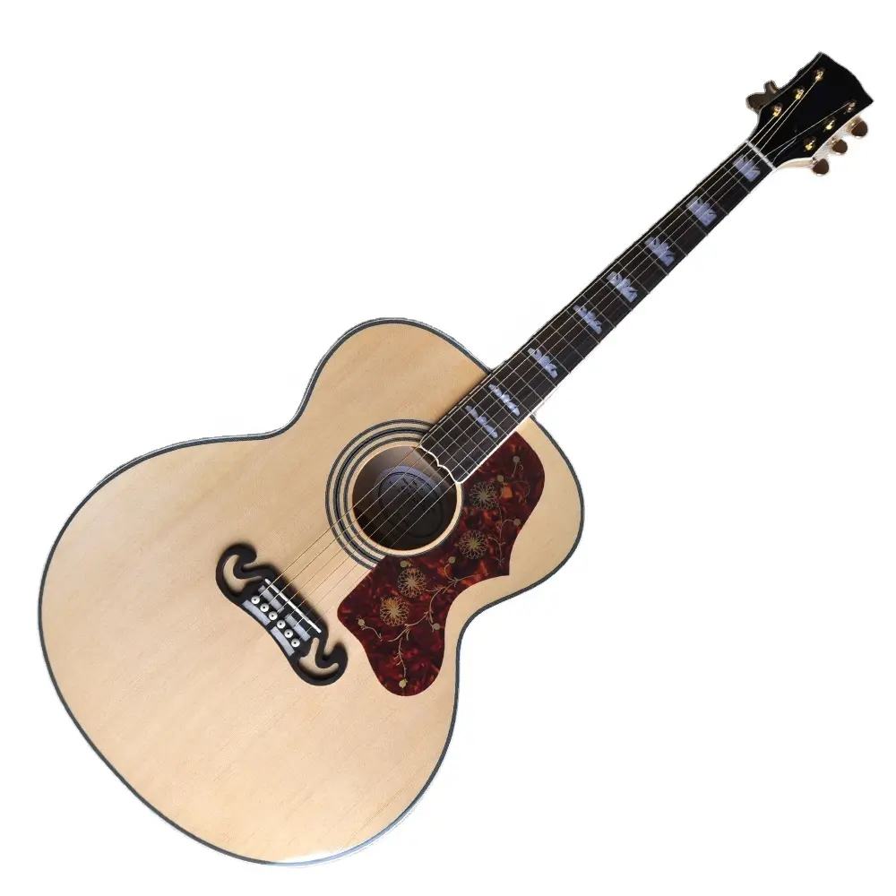 Flyoung Natural Wood Color 43 Inches Acoustic Guitar SJ200 Model Top Solid Flame Maple BackとSide