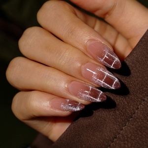 BTARTBOX Uñas Postizas de Lujo Medianas Almendradas con Pegamento al por Mayor, Uñas de Gel Suave Marrón Ojo de Gato Brillantes a Presión - Product Image 1