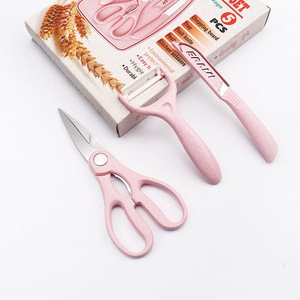 Erami Knife Set 5 Piece Pink Cutting Board With Peeler Scissors For Kitchen Use - Product Image 3