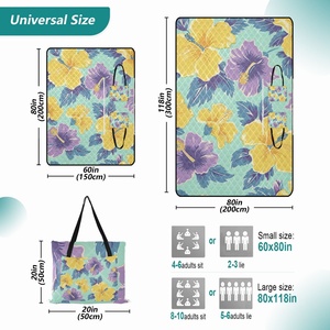 New Style Picnic Tote Handbag Oxford Cloth <b>Waterproof</b> Picnic Beach Mat Puakenikeni Custom Design Camping Blanket - Product Image 3