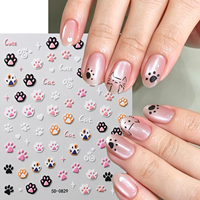 Autocollants 5D en relief pour ongles, motifs patte de chat mignonne, patte de chaton colorée, cœur, étoile, lettre, autocollants adhésifs pour ongles, manucure DIY Kawaii pour animaux de compagnie