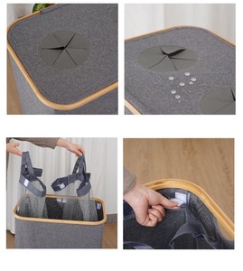 Personnalisation Grand bac de recyclage de cuisine en bambou noir gris Stockage de bouteille Panier de bouteille de recyclage - Product Image 4