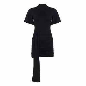 Vestido Elegante con Hombros Estructurados, Pliegues y Volantes, Ajustado al Cuerpo, de Primera Calidad, que Estiliza la Figura, Color Sólido, Mini Vestido con Cintura Natural, Formal - Product Image 5