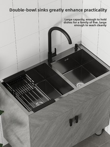 Produzione su Misura in Fabbrica. Lavello da <span class=keywords><strong>cucina</strong></span> in acciaio inox a doppia vasca per lavaggio verdure e piatti, mobile integrato, design semplice, lavello da bagno, lavello da <span class=keywords><strong>cucina</strong></span> di lusso - Product Image 2