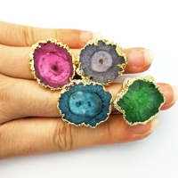 Hot Koop Vergulde Koperen Sieraden Ring 18K Vergulde Ringen Gold Randen Multi Kleur Solar Quartz Stone Ring Verstelbare voor Vrouwen