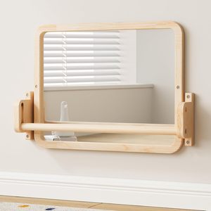 Specchio Montessori con Barra, Giocattolo per Bambini per Imparare a Stare in Piedi, Cornice in Legno Naturale, Barra Regolabile per Coordinazione Infantile, Piccolo Specchio - Product Image 1