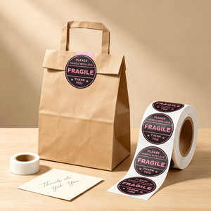 Custom Printable Fragile Handling Roll Stickers Premium Coated <b>Paper</b> Round Warning Tags For Ecommerce <b>Parcel</b> Box Packaging - Product Image 4