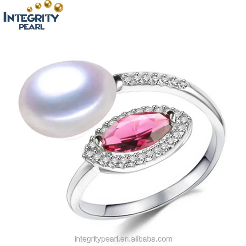 925 stetrling silver CZ diamond natural freshwater original pearl ring designs for women