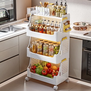 <span class=keywords><strong>Chariot</strong></span> à roulettes moderne à deux niveaux Support de cuisine domestique multicouche Panier de rangement en plastique mobile pour légumes et fruits - Product Image 1