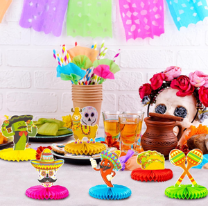 Crâne mexicain Fiesta Taco Cactus Pinata dessin animé thème papier nid d'abeille centres <span class=keywords><strong>de</strong></span> <span class=keywords><strong>Table</strong></span> Toppers Pom Poms signes ornement décor - Product Image 3