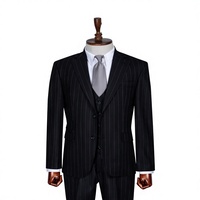 Costume d'affaires noir à fines rayures pour homme, double boutonnage, col mandarin, mélange viscose et polyester, grande taille, antistatique, anti-rétrécissement