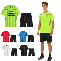 Ensemble de survêtement de football d'été pour hommes 100 % polyester, léger, imprimé par transfert thermique, respirant, à manches courtes