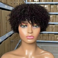 Perruque Afro Bouclée Kinky Coupe Courte, 100% Cheveux Humains Brésiliens Bouclés pour Femmes Noires, Perruque Entièrement Faite à la Machine Coupe Pixie Courte