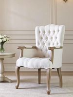 Fauteuil en bois massif de style français, fauteuil à dossier haut capitonné vintage, fauteuil d'appoint rétro pour salle à manger, salon, bureau