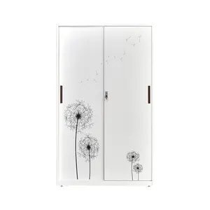 New Design Sliding Door Pattern Printed Wardrobe Metal Bedroom Clothes Storage Cabinet