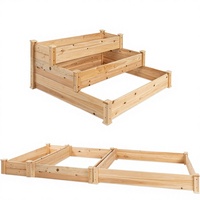 Lit de jardin en bois surélevé à 3 étages, lot de jardinières écologiques pour plantes d'extérieur