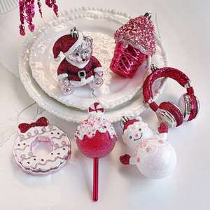 Pink Themed Christmas Party Decor Candy Doughnut Snowman Lollipop <b>Glitter</b> Xmas Baubles Environmental Friendly Luxury - Product Image 2