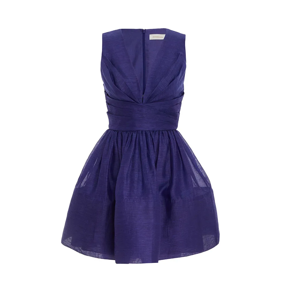 bettergirl fashion 2023 New arrivals trending Women's Blue sleeveless Linen-silk Tama Pleated Mini Dress In Purple