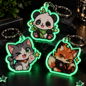 Lindo llavero de acrílico con LED de dibujos animados, brilla en la oscuridad, panda, gato, zorro, forma irregular, recuerdo, ligero, impresión UV, OEM, ODM - Product Image 1