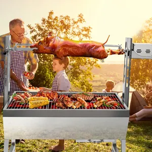 Stainless Steel Rotary Big Commercial Pork Hog Rotating Bbq Barbecue Grill Barbecue Grill Machine Adjustable Height