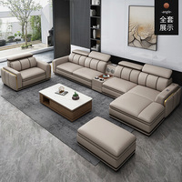 Sofa Minimalis Modern Bentuk L Kayu Tiga Dudukan Kulit Sintetis Pintar dengan Sofa Bed untuk Apartemen, Sekolah, Set Furnitur Lengkap