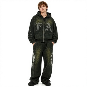 Conjuntos Deportivos Personalizados con Lavado Ácido, 100% Algodón, Estampado en Serigrafía, Pantalones y Sudadera con Capucha para Hombre - Product Image 1
