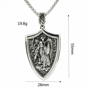 Collier pendentif Saint Michel Ange en acier inoxydable, forme bouclier, bijoux de mode pour homme, cadeau - Product Image 5