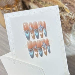 เล็บปลอมอะคริลิคสีฟ้าหรูหรา คุณภาพสูง ทำมือ ขายส่ง - Product Image 1