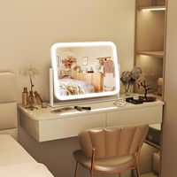 Miroir de table rectangulaire argenté à LED avec interrupteur tactile pour maquillage, mariages, anniversaires, usage domestique et commercial