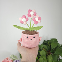 Pots à fleurs en fibre acrylique au crochet, texturés à bulles, color-block, motif petite fleur, style dessin animé pastel, pour la culture et l'artisanat hors ligne