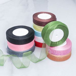 Ruban en organza transparent de 2,5 cm de largeur et de couleur personnalisée pour l'emballage de boîtes cadeaux et la décoration de faveurs de mariage, 50 yards/rouleau - Product Image 1