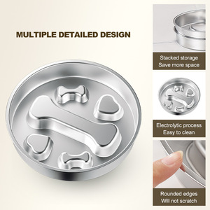 ชามอาหารสัตว์เลี้ยงรูปทรงกระดูก 2 ใบ ทำจากสแตนเลส ช่วยให้สัตว์เลี้ยงกินอาหารช้าลง เหมาะสำหรับสุนัขพันธุ์เล็กและขนาดกลาง - Product Image 2
