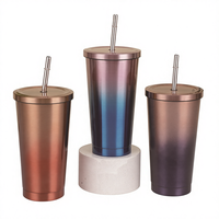 Gobelet de voiture en acier inoxydable grande capacité 750 ml pour couple été paille glace avec impression dégradée