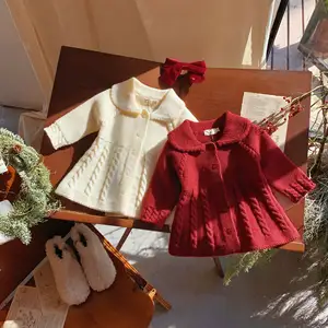 Año Nuevo rojo Infantil Niño niñas Vestido de punto bebé recién nacido niños cárdigan largo al por mayor 6093