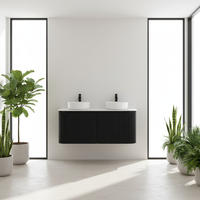 Ensemble de meubles de salle de bain suspendus au mur en bois massif moderne résistant à l'eau pour hôtel avec lavabo en céramique et miroir non inclus